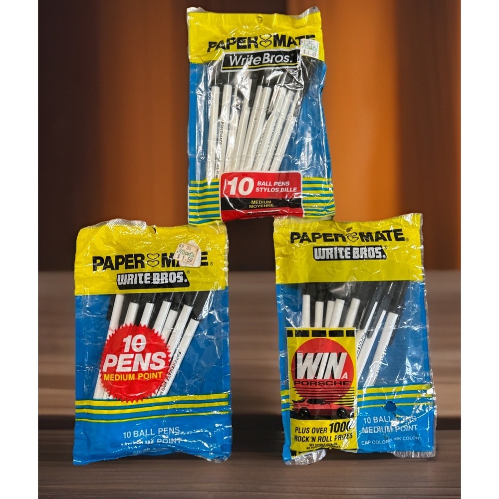 Vtg Paper Mate Write Bros. Ballpoint Pen Medium Point Black Ink 1980s 90s Lot 3